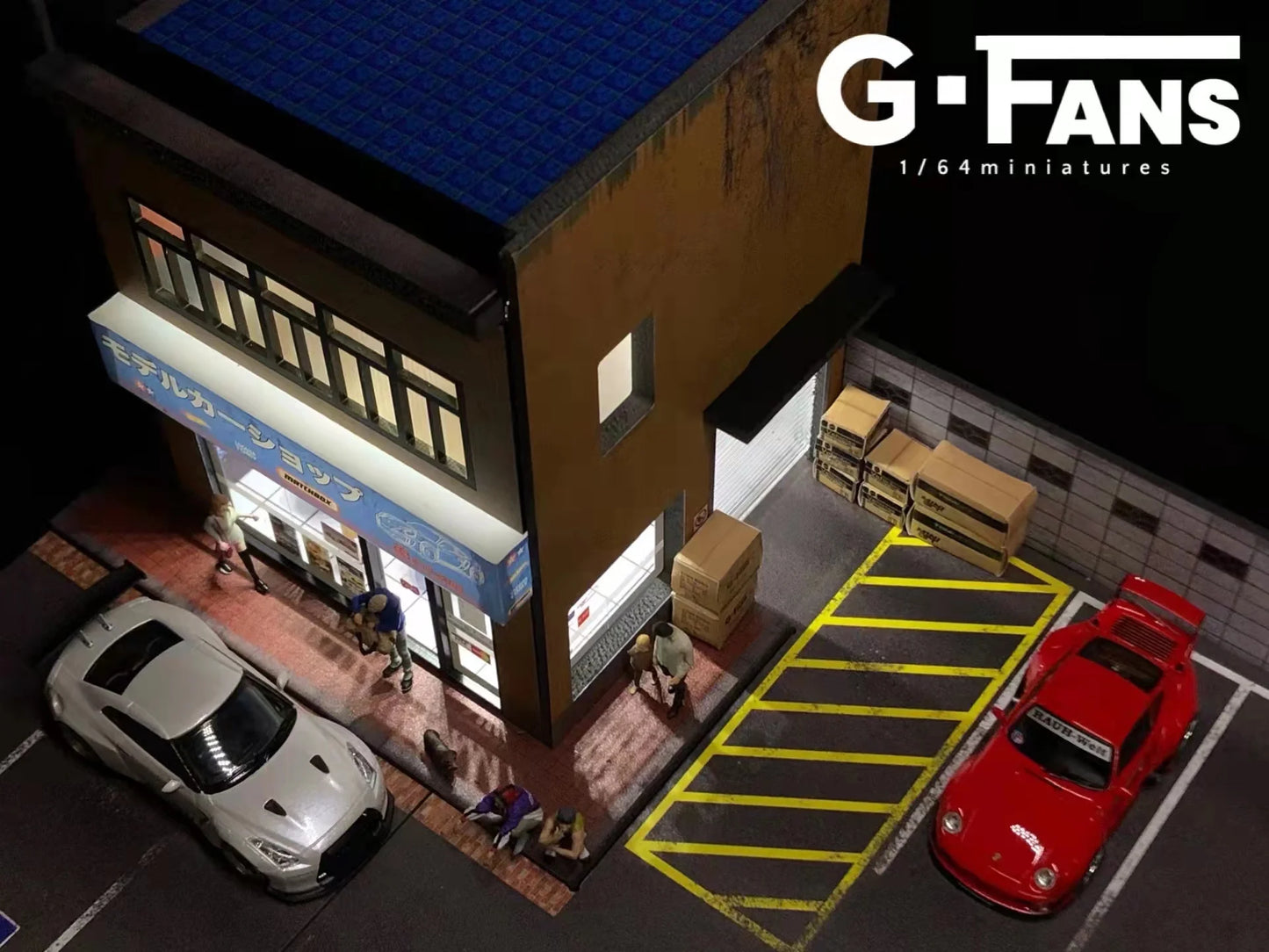 1:64 G Fans Car Dioramas Parking Lot Led Lights Vehicle Display Collection Display Usb Connector Car Store Models