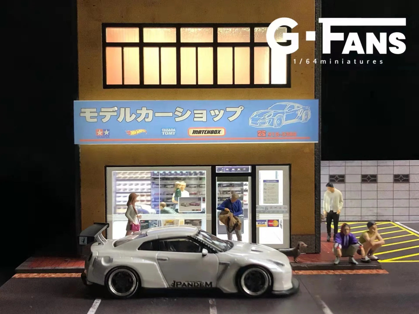 1:64 G Fans Car Dioramas Parking Lot Led Lights Vehicle Display Collection Display Usb Connector Car Store Models