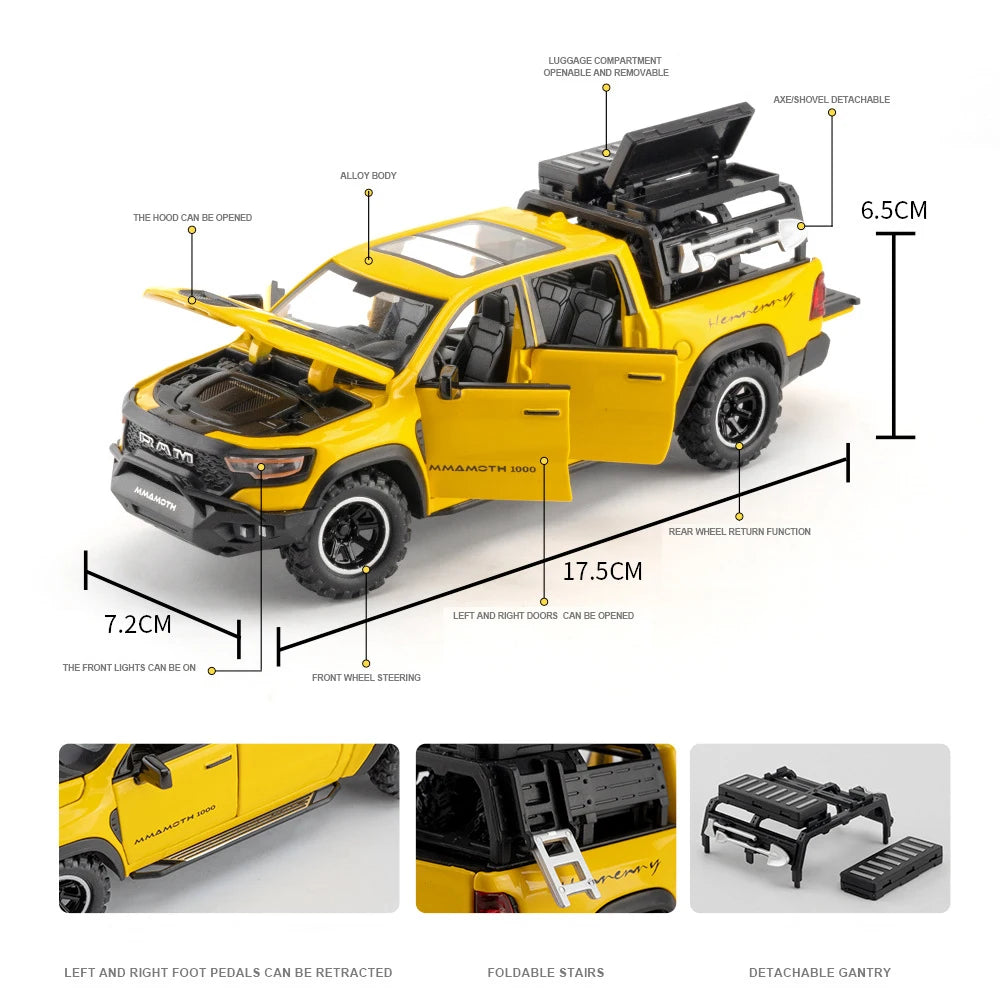 1:32 Dodge Mammoth 1000 TRX – Diecast Alloy Pickup Truck with Sound & Light | Off-Road Toy Gift – OksadeLtd™
