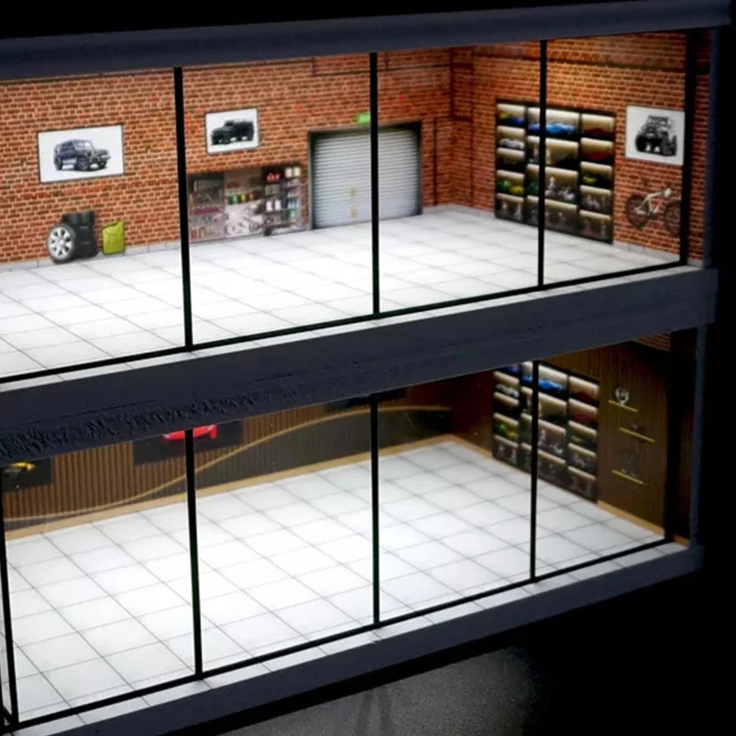 1/64 Diorama Car Garage Model LED Lighting City Car Showroom Scene for Miniatures Vehicles Display Model Assembled Parking Lot