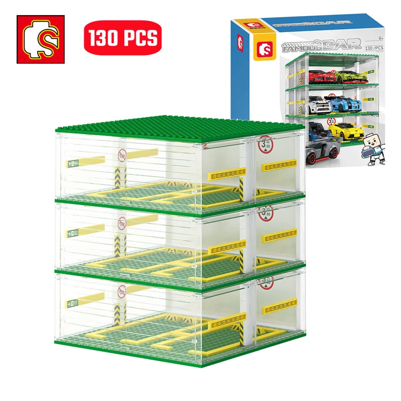 City Speed Champions Sports Cars Garage Building Blocks MOC Supercar Racing Parking Lot DIY Vehicle Storage Box Bricks Kids Toys