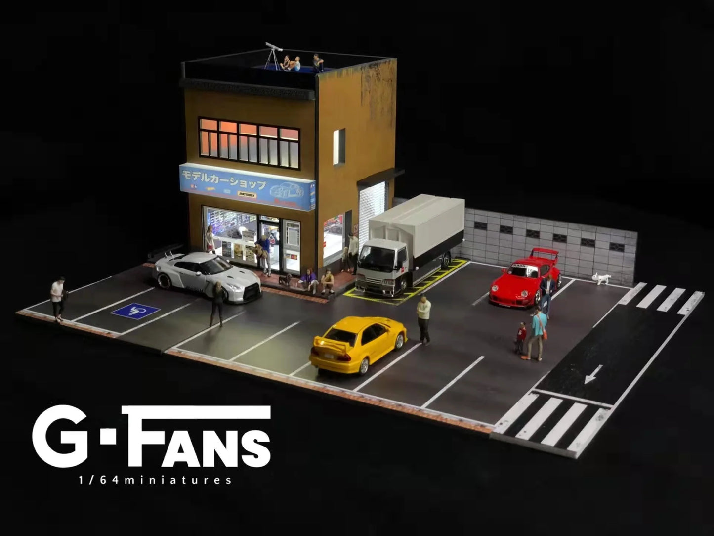 1:64 G Fans Car Dioramas Parking Lot Led Lights Vehicle Display Collection Display Usb Connector Car Store Models