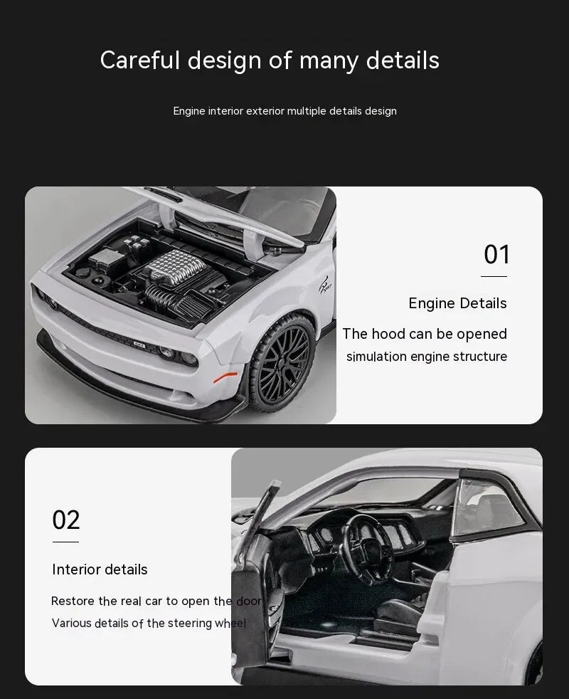 1:32 Dodge Hellcat Diecast Car – Pull Back, Sound & Light | Metal Model – OksadeLtd™