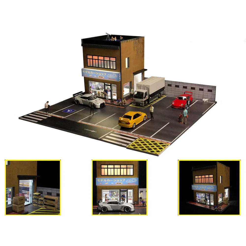 1:64 G Fans Car Dioramas Parking Lot Led Lights Vehicle Display Collection Display Usb Connector Car Store Models