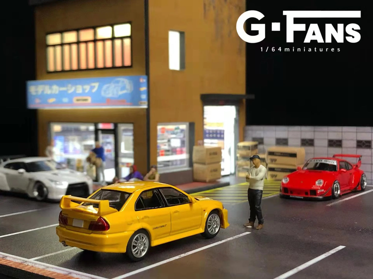 1:64 G Fans Car Dioramas Parking Lot Led Lights Vehicle Display Collection Display Usb Connector Car Store Models