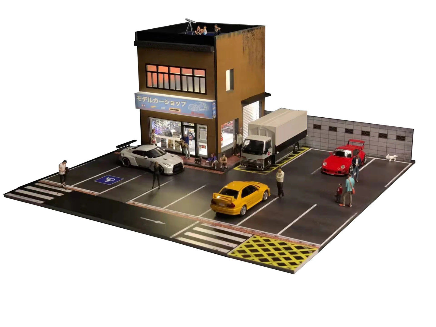 1:64 G Fans Car Dioramas Parking Lot Led Lights Vehicle Display Collection Display Usb Connector Car Store Models