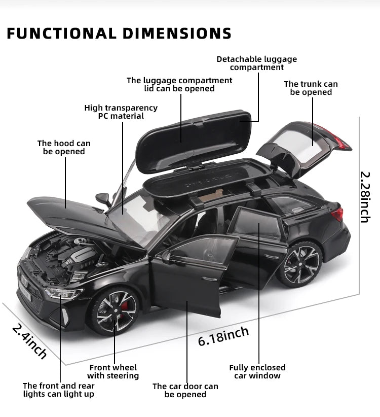 1:32 Audi RS6 Black – Diecast Metal Pull-Back Car | Gift for Kids – OksadeLtd™