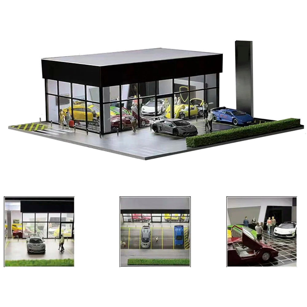 1:64 G Fans Car Dioramas Parking Lot Led Lights Vehicle Display Collection Display Usb Connector Car Store Models