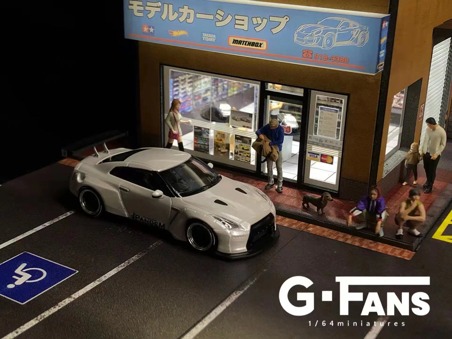 1:64 G Fans Car Dioramas Parking Lot Led Lights Vehicle Display Collection Display Usb Connector Car Store Models