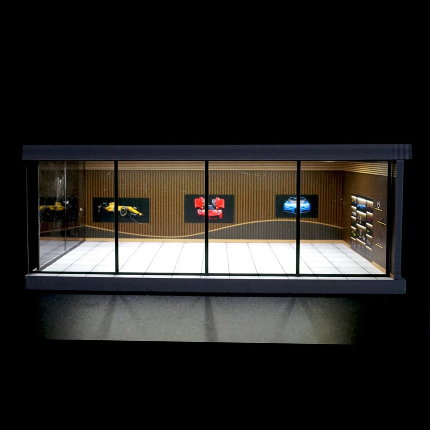1/64 Diorama Car Garage Model LED Lighting City Car Showroom Scene for Miniatures Vehicles Display Model Assembled Parking Lot