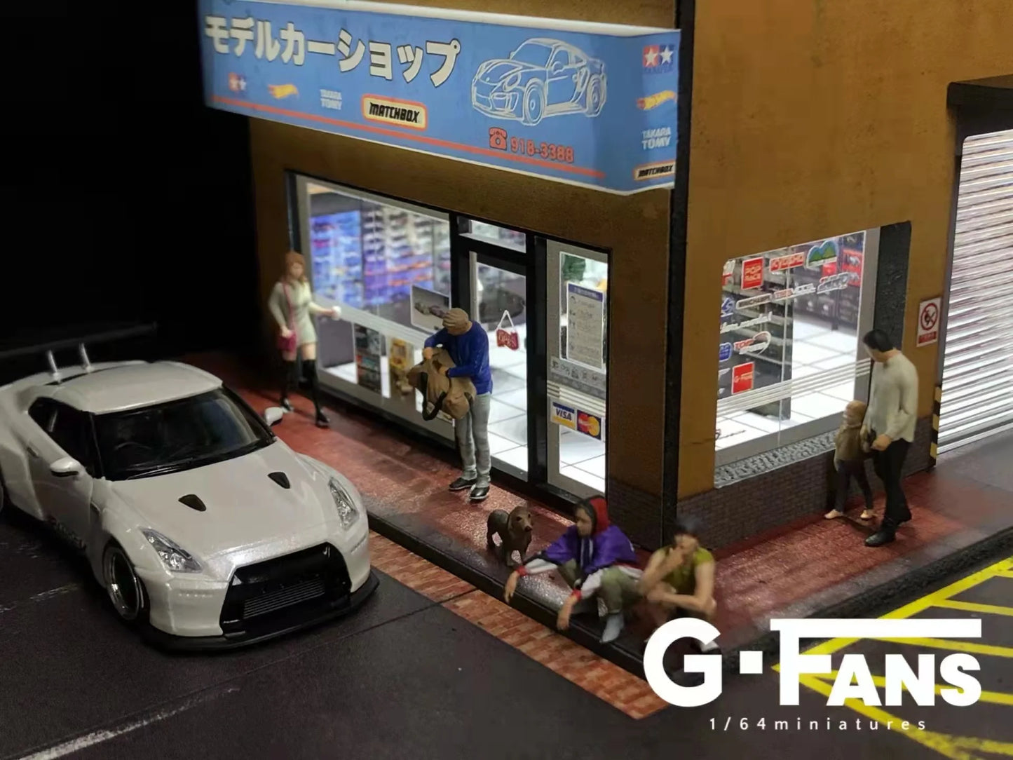 1:64 G Fans Car Dioramas Parking Lot Led Lights Vehicle Display Collection Display Usb Connector Car Store Models