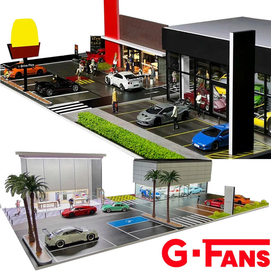 1:64 G Fans Car Dioramas Parking Lot Led Lights Vehicle Display Collection Display Usb Connector Car Store Models