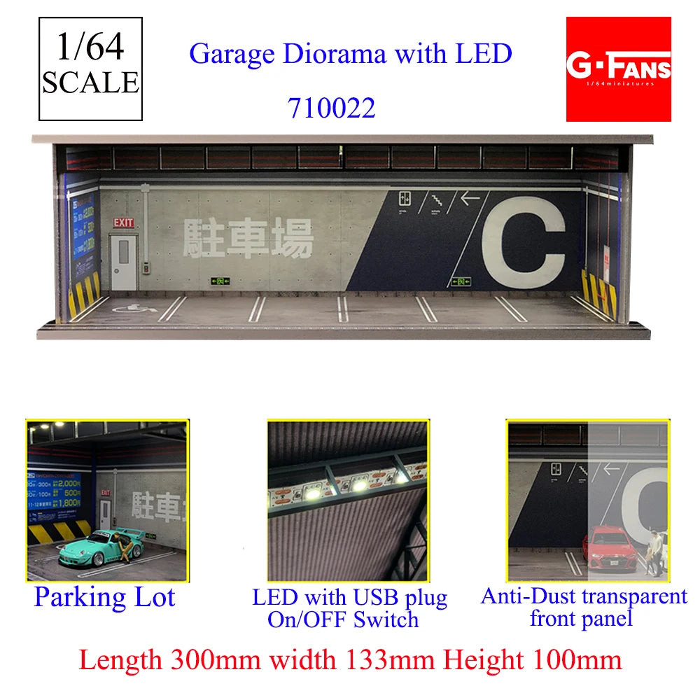 1:64 G Fans Car Dioramas Parking Lot Led Lights Vehicle Display Collection Display Usb Connector Car Store Models