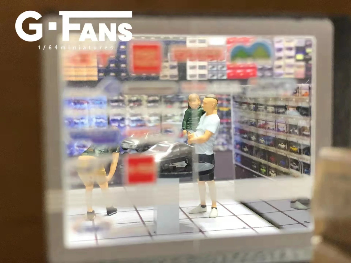1:64 G Fans Car Dioramas Parking Lot Led Lights Vehicle Display Collection Display Usb Connector Car Store Models
