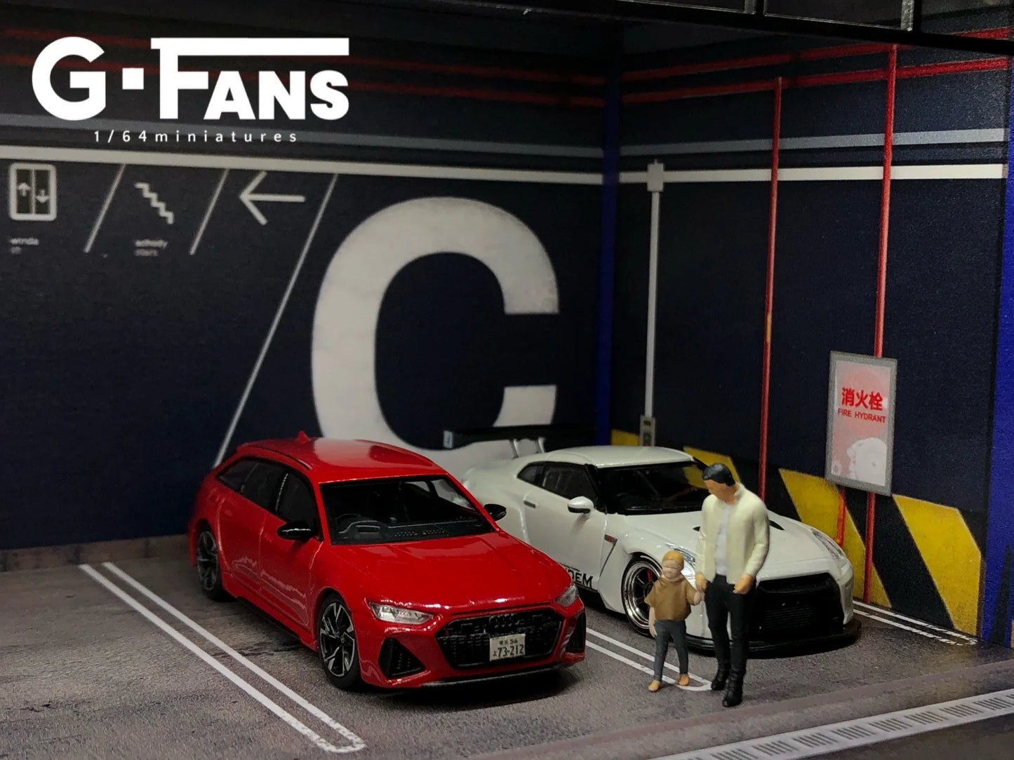 1:64 G Fans Car Dioramas Parking Lot Led Lights Vehicle Display Collection Display Usb Connector Car Store Models