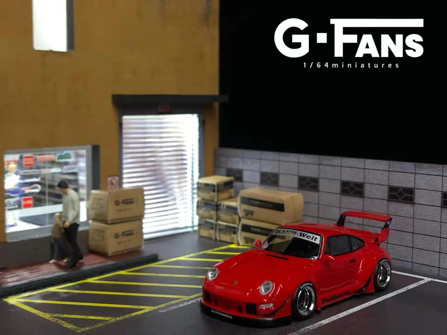 1:64 G Fans Car Dioramas Parking Lot Led Lights Vehicle Display Collection Display Usb Connector Car Store Models